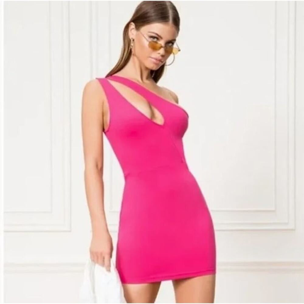 Superdown Nava Mini Dress Pink Small One Shoulder Bodycon Asymmetrical Dopamine